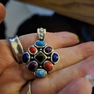 925 sterling silver multi color stone navaho pendant.